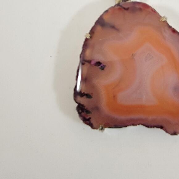 Handmade Silver Pendant with Natural Orange Agate Slice in Sterling Setting - Picture 7 of 10